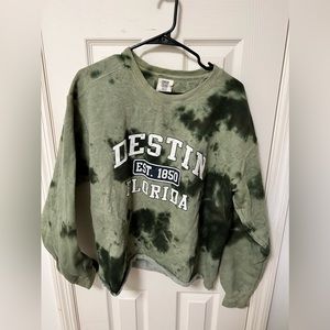 SOLD Green tie dye sweatshirt with Destin, Florida Est. 1850 writing in white, L